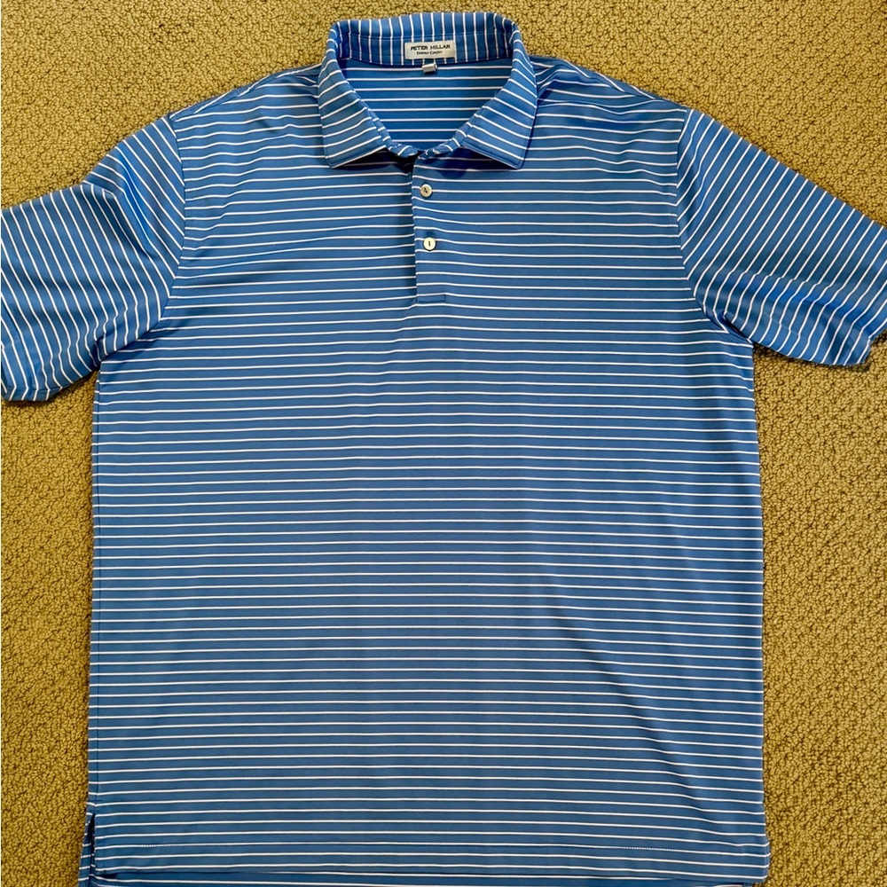 Peter Millar Navy and White Striped Polo